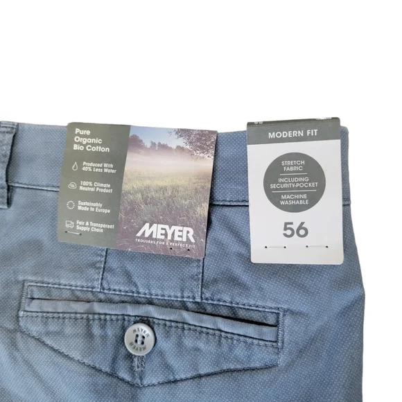 NWT Meyer Micro-Print Organic Cotton Chinos Chicago in blue - Picture 4 of 7